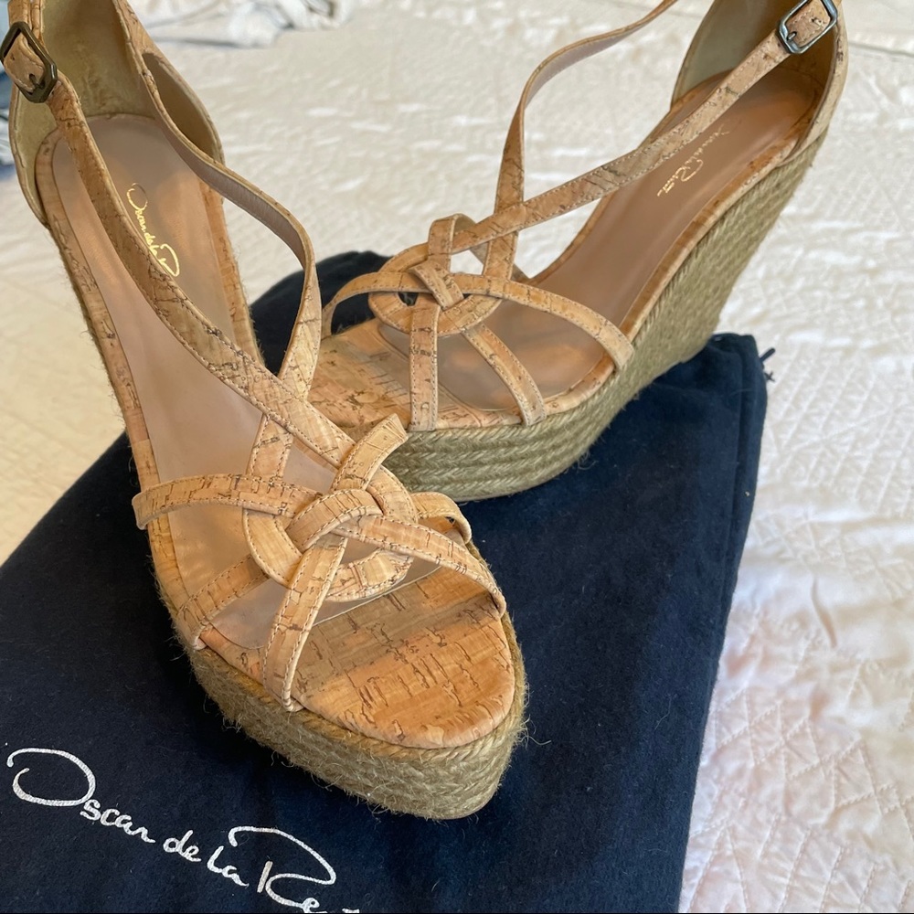 Oscar de la Renta Cork Espadrille Platform Wedges